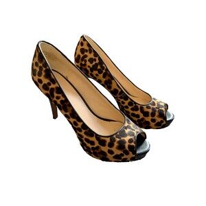 Nine West leopard print pony hair leather platform peep toe heels
